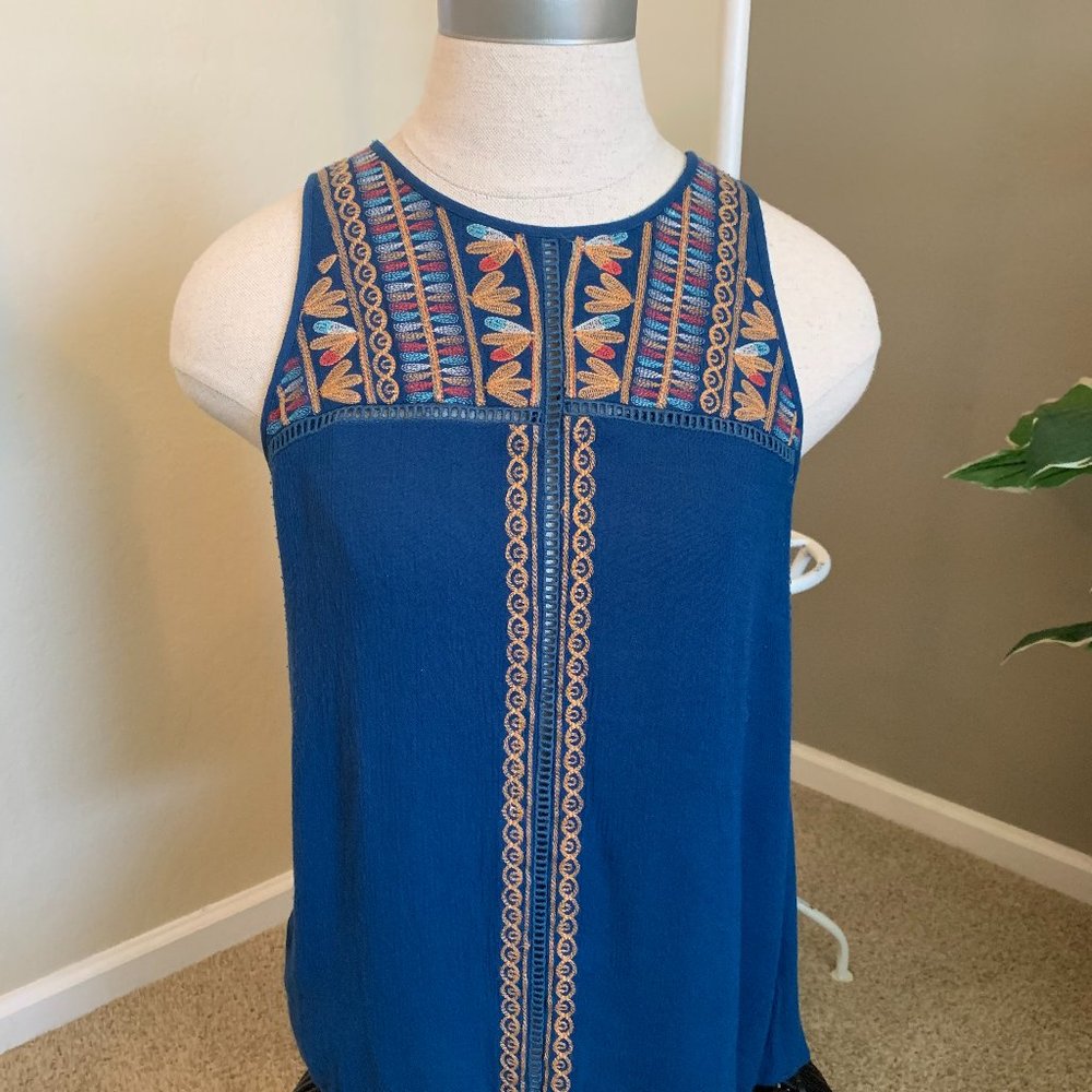 THML crinkle cloth embroidered blouse - Royal Blue Size M